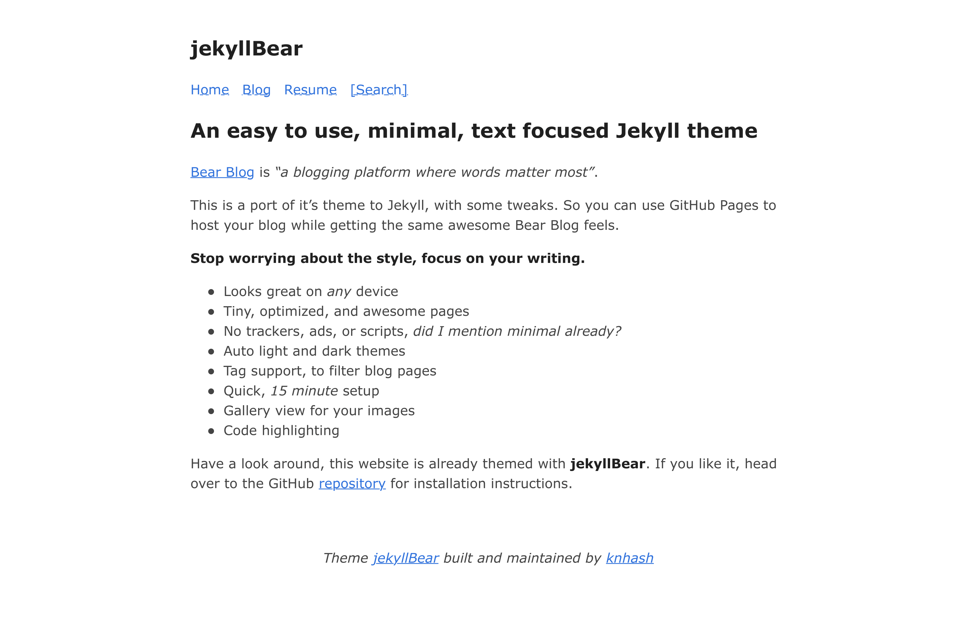 Screenshot jekyllBear